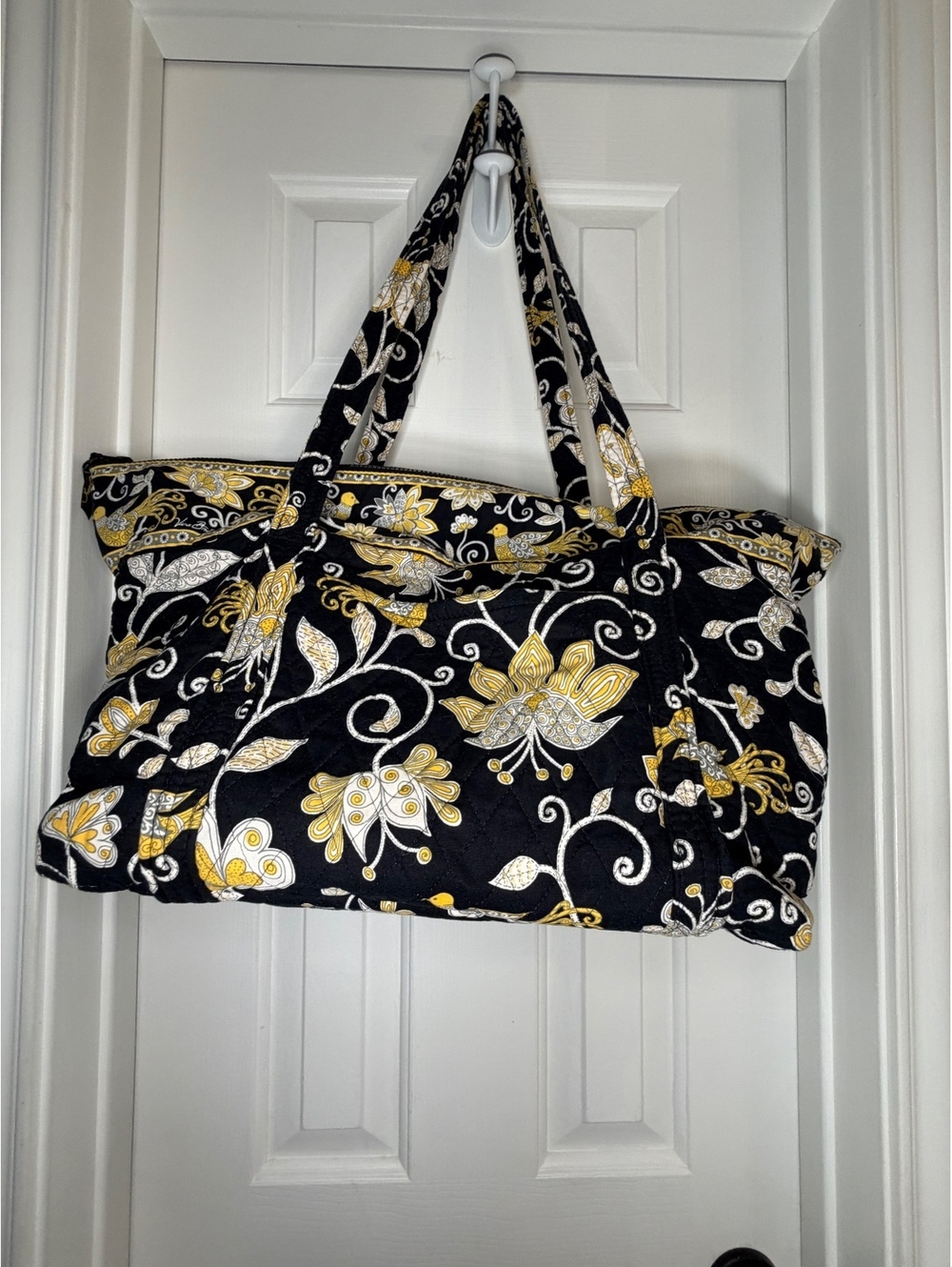 Vera Bradley Floral Tote – Black, White & Yellow Quilted Cotton Shoulder Purse